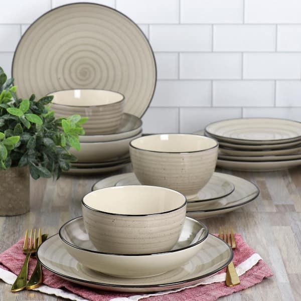Elama Gia 24 Piece Stoneware Dinnerware Set in Cream 985120128M