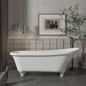 67.72 in. x 28.35 in. Soaking Bathtub Solid Surface Stone Bathtub with Center Drain in Matte White