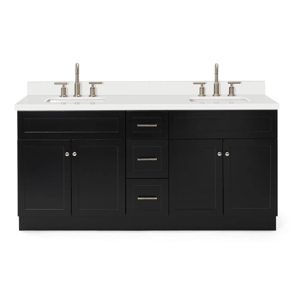 Hamlet 73" Black Wood Double Vanity with Quartz Top