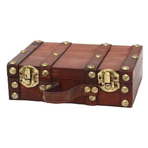 6.5 in. x 4.3 in. x 2 in. Wood and Faux Leather Antique Style Small Mini Suitcase