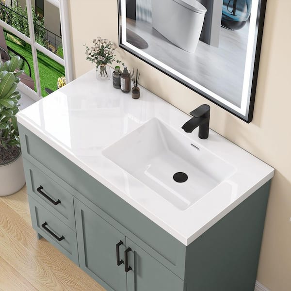 42 in. W x 22 in. D Solid Surface Rectangular Left Sink Vanity Top in White with Single Faucet Hole, Pre-Mark 4 and 8 in