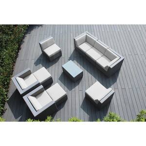 Gray 10-Piece Wicker Patio Seating Set with Sunbrella Natural Cushions
