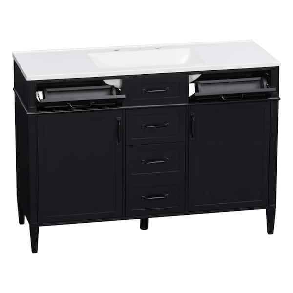 48 Inch Black Wood Freestanding Bathroom Vanity Cabinet with Composite Sink