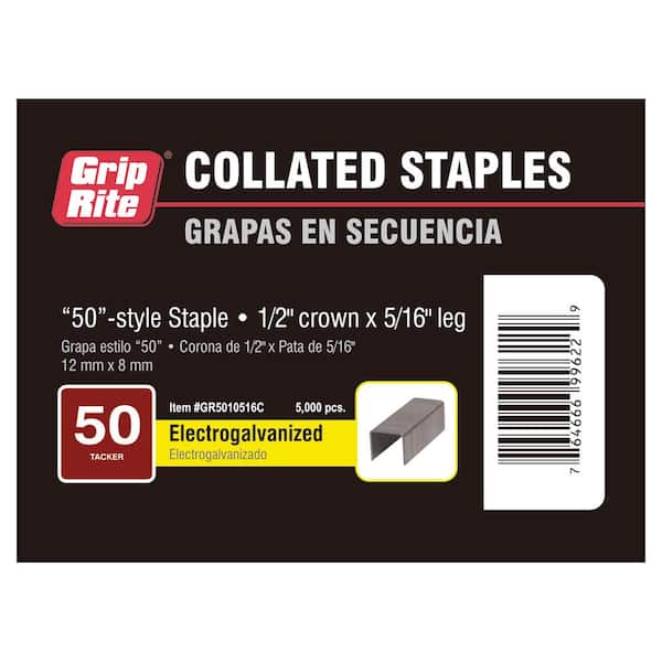 Grip-Rite 5/16 in. x 1/2 in. Adhesive Collated Electrogalvanized 50-Style Tacker Staples 5000 per Box