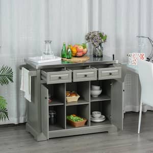 Grey Rolling Kitchen Cart Island with Stainless Steel Top