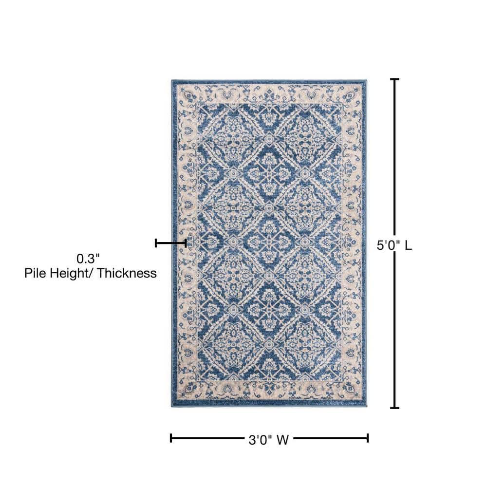 Brentwood Navy and Cream Synthetic Rectangular Area Rug, 3' x 5'