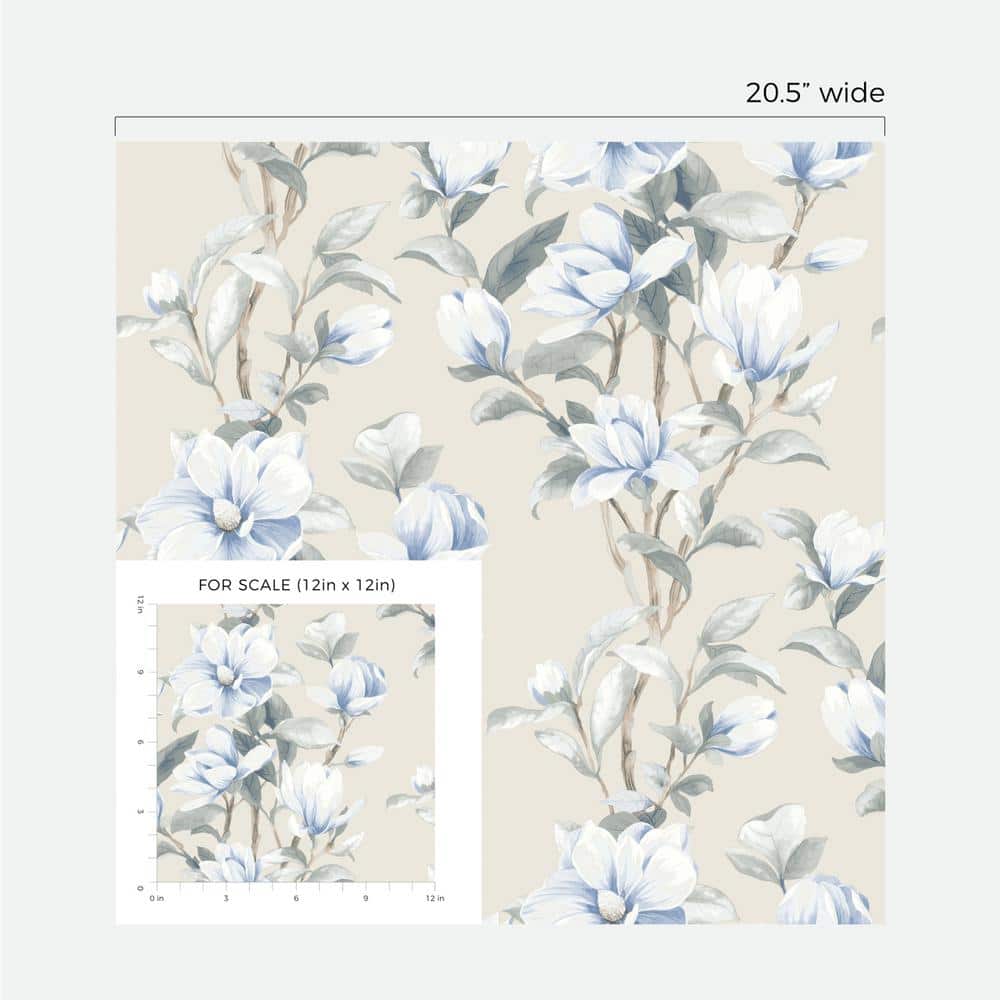 Linen French Blue Floral Peel and Stick Wallpaper Roll
