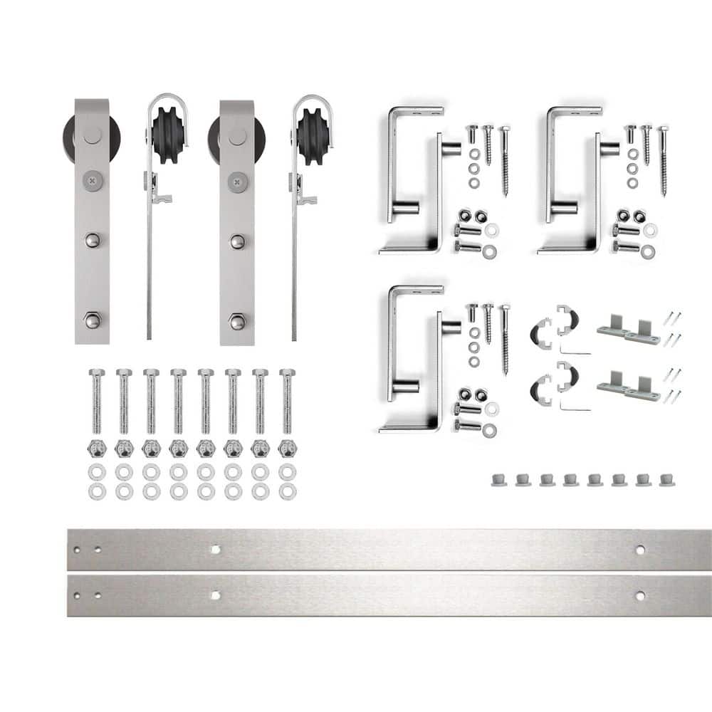 4 ft./48 in. Brushed Nickel Double Track Bypass U-Shape Sliding Barn Door Hardware Kit - Classic Design Roller price history on PriceWatchPro
