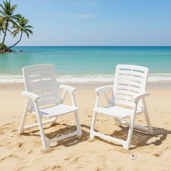 Plastic White Folding Outdoor Lounge Chairs 34.6 in. H-Set of 4 P