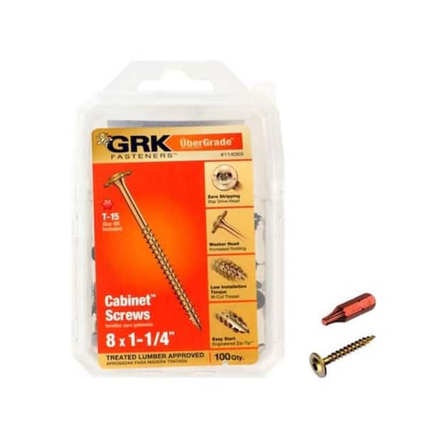 GRK Fasteners #8 x 1-1/4 in. Star Drive Low Profile Washer Head Drive Style Cabinet Wood Screw (100-Pack)