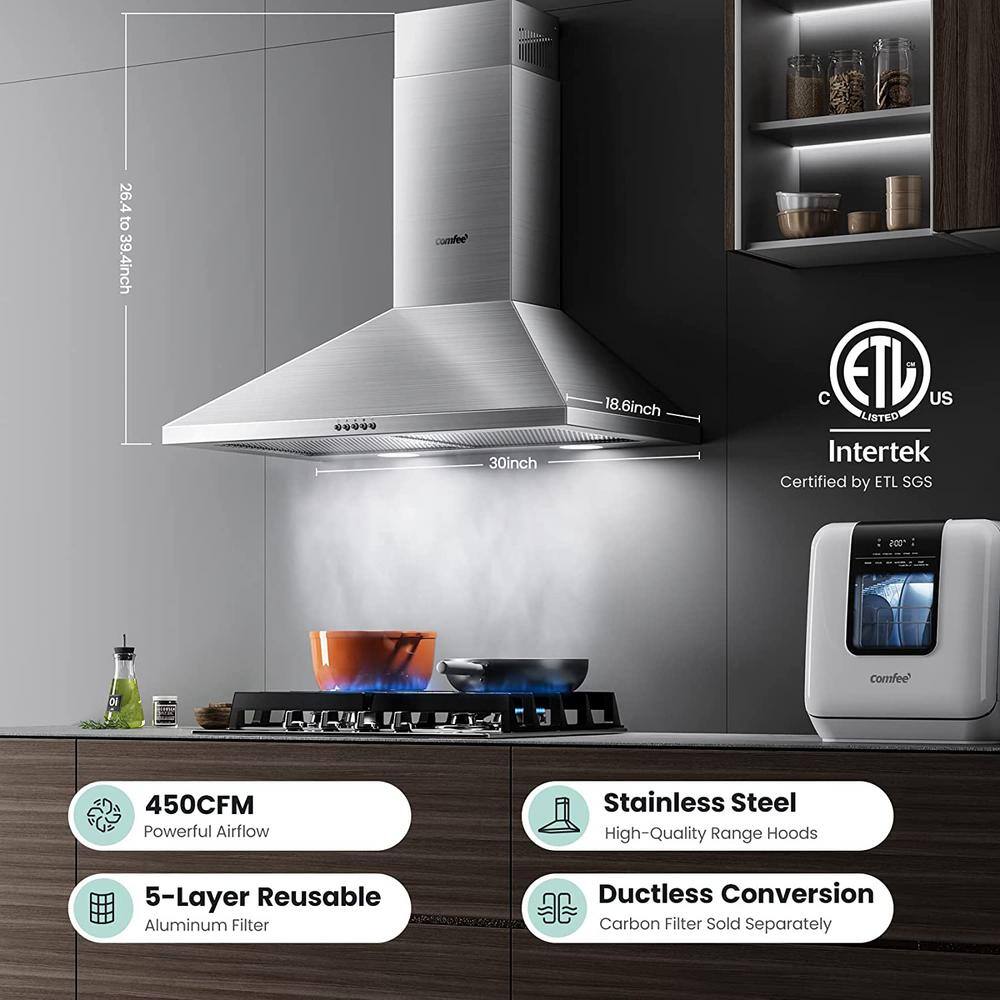 30 Inch Stainless Steel Convertible Wall Mount Range Hood