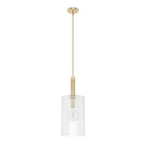 Gatz 1-Light Alturas Gold Shaded Pendant Light with Ribbed Glass Shade