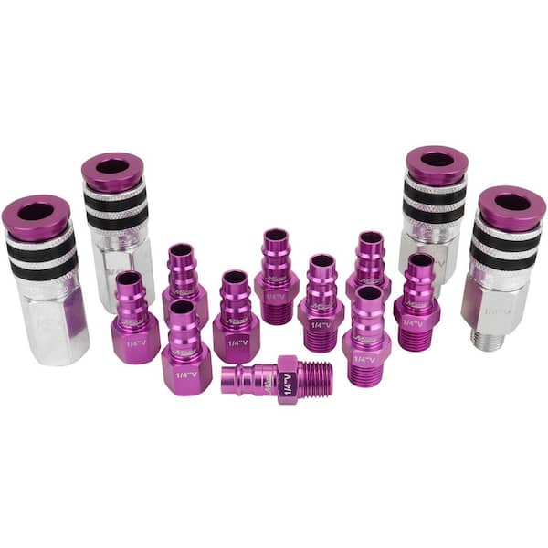 ColorFit Coupler and Plug Kit, with Rubber Safety Bumper-(V-Style, Purple)-1/4 in. NPT, (14-Piece) High Flow Pro