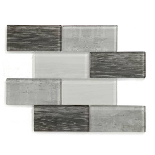 ABOLOS Gray 12 in. x 12 in. Glossy Texture Glass Brick Mosaic Wall Tile(7.75 sq. ft. /case)