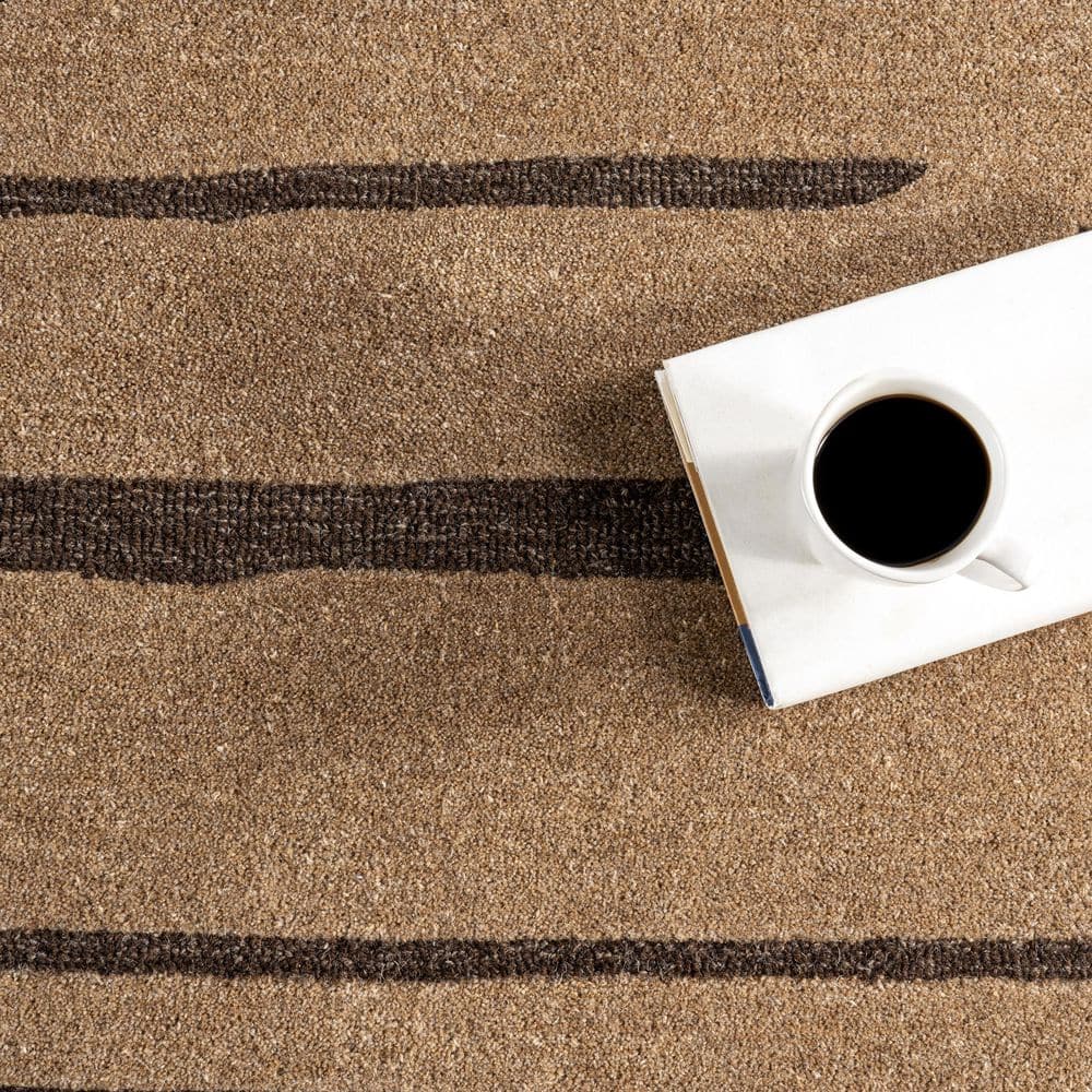 Handmade Brown Striped Wool Rectangular 4' x 6' Area Rug
