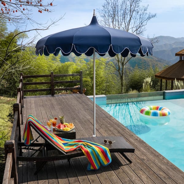 7ft umbrella patio Wooden 8-Rib Tassel Boho 5-10yr enhancing its visual appeal and creating a stylish look Outsunny 9ft x 7ft Solar