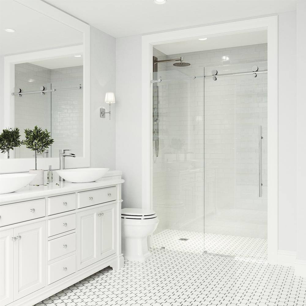 Elan E-Class Frameless Chrome Sliding Shower Door with Clear Glass