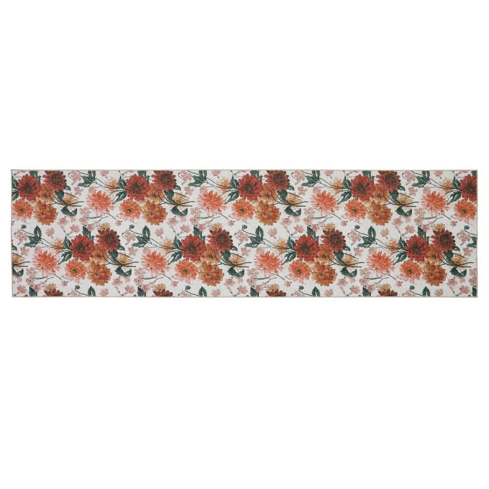 Laura Ashley Dahlias Floral Chenille Red Ivory 2 ft. x 6 ft