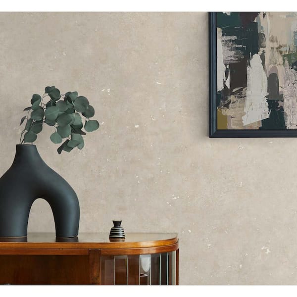 60.75 sq. ft. Parchment and Metallic Champagne Cement Faux Embossed Vinyl Unpasted Wallpaper Roll