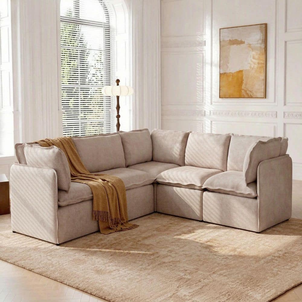 Modular 96 in. Polyester Metal Steel Sofa Couch with Removable Washable Cover, Portable for Rentals,Apartment in Ecru price history on PriceWatchPro