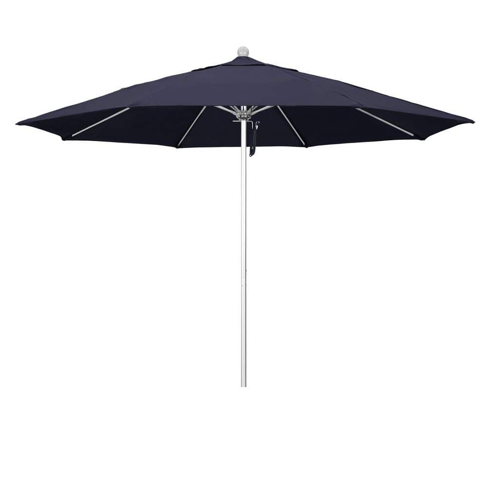 11 ft. Silver Anodized Aluminum Market Patio Umbrella with Fiberglass Ribs Pulley Lift in Navy Blue Sunbrella price history on PriceWatchPro
