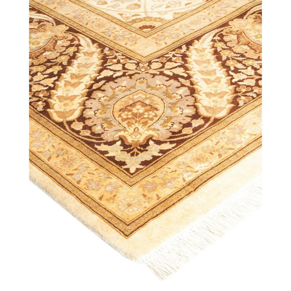 Elegant Ivory Hand-Knotted Wool Oriental Area Rug, 9'3" x 16'0"