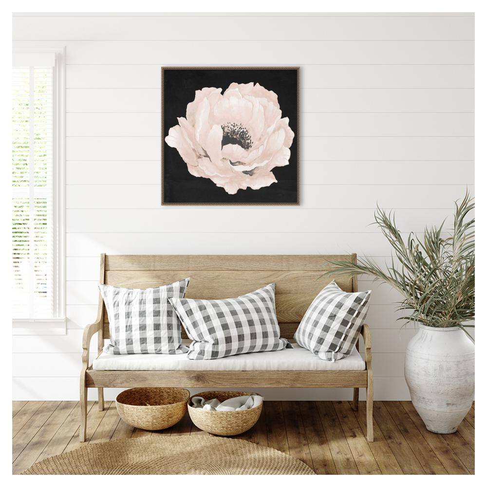 Pink Flower on Black Canvas with Bronze Beaded Frame