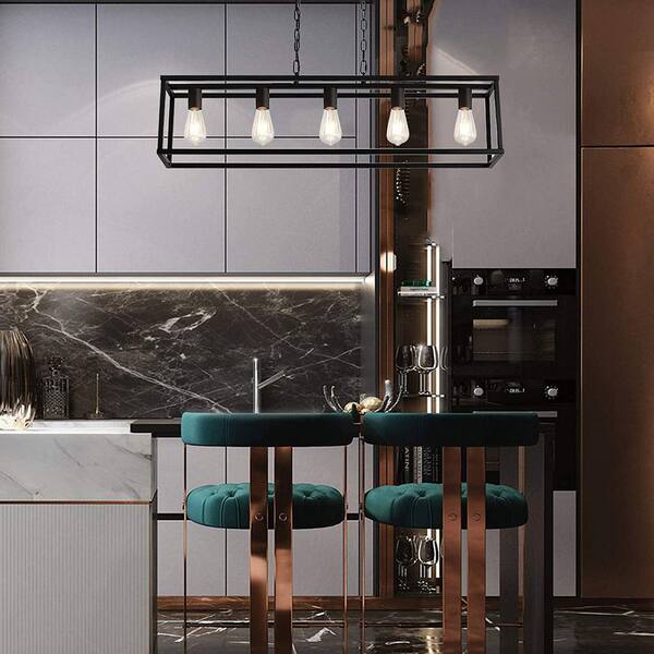 naonao　1001 YANSUN 5-Light Matte Black Farmhouse Kitchen Island Lighting