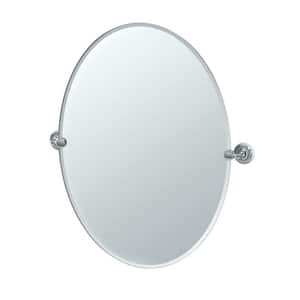 Designer 24 in. W x 32 in. H Frameless Oval Beveled Edge Bathroom Vanity Mirror in Chrome