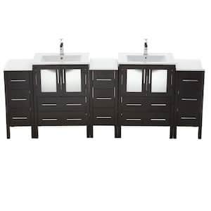 Torino 84 in. Double Vanity in Espresso with Ceramic Vanity Top in White with White Basin and Mirrors