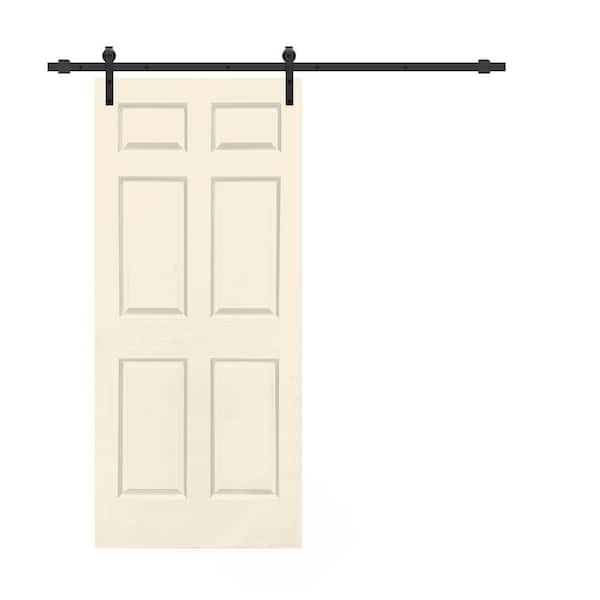 CALHOME 36 in. x 80 in. Beige Stained Composite MDF 6 Panel Interior Sliding Barn Door with Hardware Kit