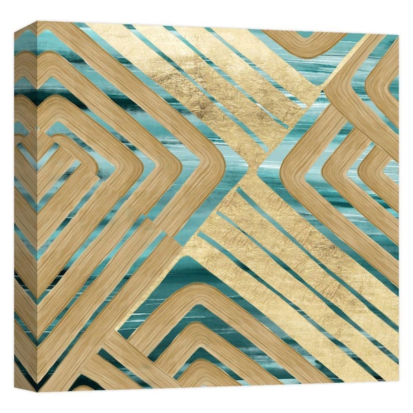 PTM Images ''teal and gold watercolor trace II'' 15 in. x 15 in.