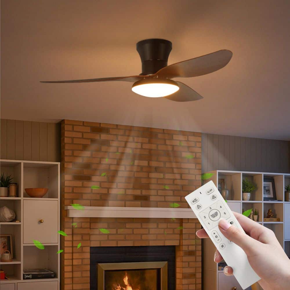 TOZING 40 in. Smart Indoor Black Wood Low Profile Standard Ceiling