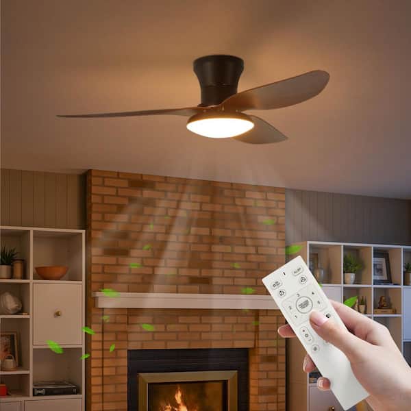 40 in. Smart Indoor Black Wood Low Profile Standard Ceiling Fan with Bright White Integrated LED with Remote for Bedroom