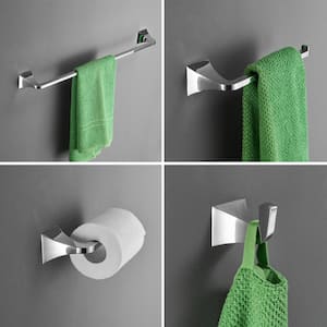 4 Pieces Bathroom Hardware Accessories Set with Towel Holder, Roll Paper Holder, Hooks, Towel Bar, Polished Chrome