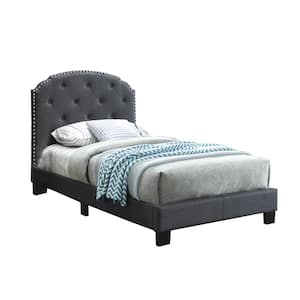 Twin Platform Bed with Button Tufting Design in Charcoal