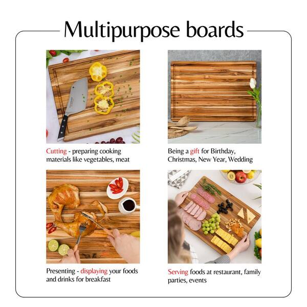 5-Piece Natural Rectangle Shape Real Teak Wood Durable Hard Wooden Cutting  Chopping Board Set with Juice Groove GM-H-650 - The Home Depot