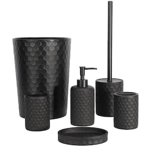6-Piece Bathroom Accessory Set with Toiletbrush Holder, Dispenser, Trash Can, Toothbrush Holder, Toilet Brush in Black