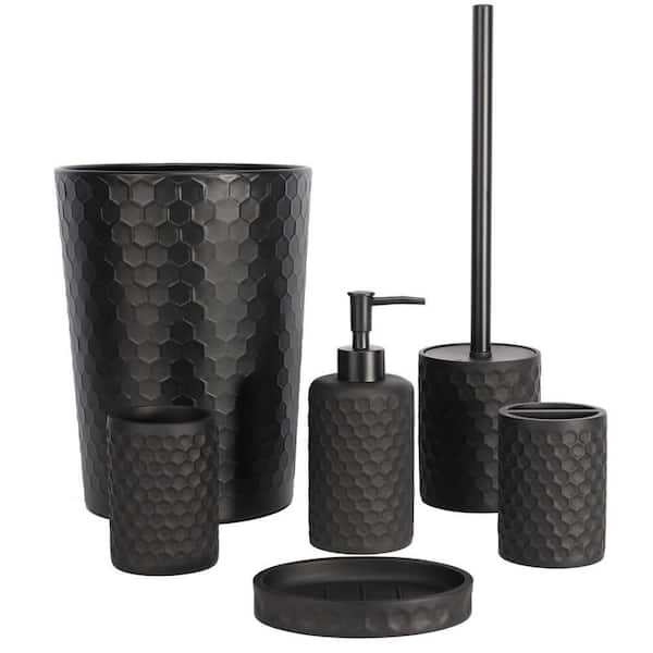 iMucci 8Pcs Black Bathroom Accessories Set with Trash Can Toothbrush