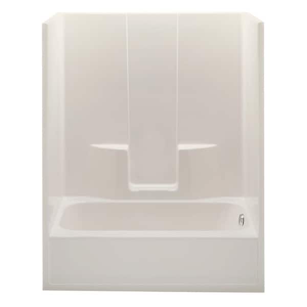 Aquatic Everyday 60 in. x 34.5 in. x 76.5 in. 1-Piece Bath and Shower Kit with Right Drain in Bone