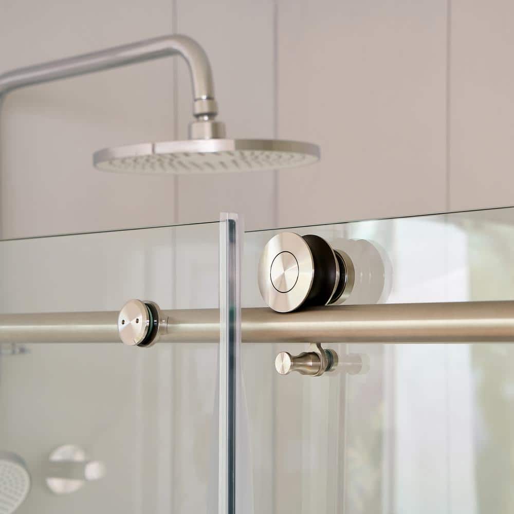 60" Frameless Clear Glass Sliding Shower Door with Brushed Nickel Finish