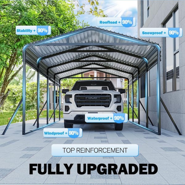 12 ft. W x 20 ft. D Heavy-Duty Galvanized Steel Carport with Multi-Delta Triangular Braced Frame