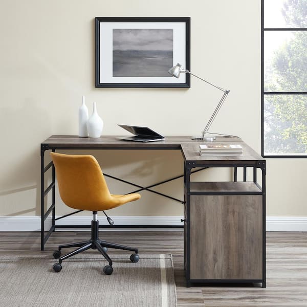 Welwick Designs L Shaped Grey Wash Wood, Wooden Office Desks With Drawers