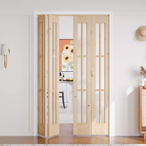 easelife 48 in. x 80 in. 6-Lite Frosted Glass Brown Unfinished
