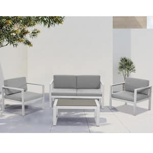 4-Piece Aluminum Patio Conversation Set with Grey Cushions and Coffee Table