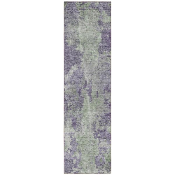 HomeRoots Purple and Green 2 ft. x 8 ft. Woven Abstract Runner Indoor/Outdoor Area Rug
