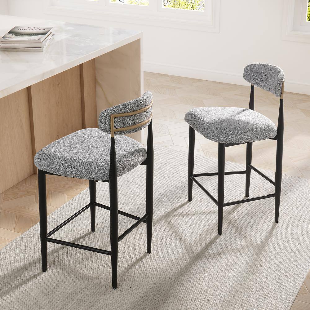 Morden Fort 26 in. Gray Boucle Counter Height Bar Stool Set of 2 ...