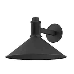 Elani 15 in. 1-Light Textured Black Outdoor Hardwired Wall Sconce with Textured Black Aluminum Shade Bulb Not Included