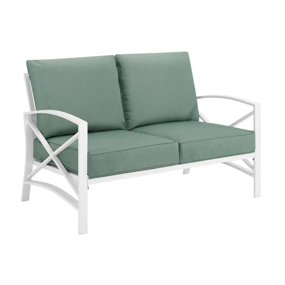 CROSLEY FURNITURE Kaplan White Metal Outdoor Loveseat with Mist