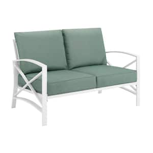 Kaplan White Metal Outdoor Loveseat with Mist Cushions